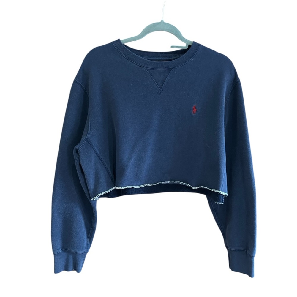 Ralph Lauren Navy Cropped Sweatshirt with Red Polo Logo